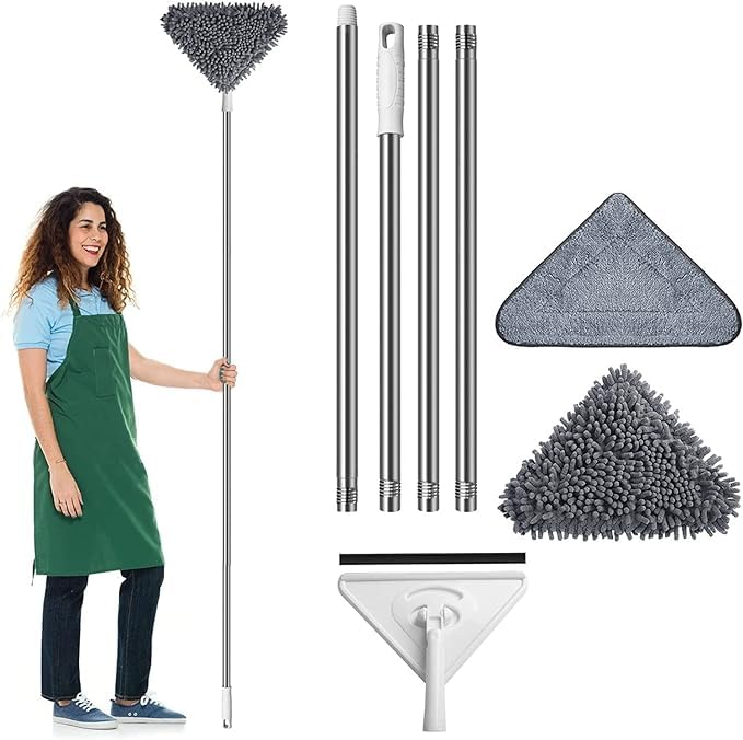 Clefairy Triangle 360 Degree Rotatable Adjustable Microfiber Extendable Wall Cleaning Mop With Long Handle for Floor Ceiling - Dry and Wet Dust Cleaner With 3 Mop Cloths - Image 1