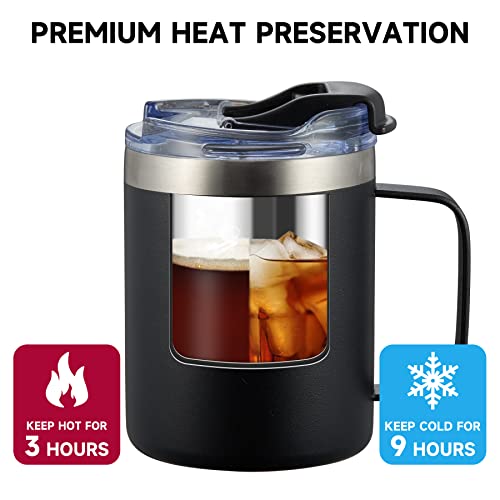 ALOUFEA 12oz Insulated Coffee Mug Cup with Handle, Stainless Steel Travel Coffee Mug with Flip Lid, Double Wall Vacuum Coffee Tumbler, Black - Image 3