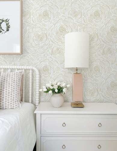 Toduso Beige Peel and Stick Wallpaper Modern Contact Paper Self-Adhesive Floral Wall Paper Removable Decorative Wallpapers for Bedroom Bathroom Cabinets Decor Vinyl 17.3"x196.8" - Image 5