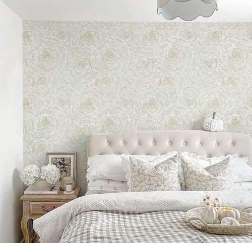 Toduso Beige Peel and Stick Wallpaper Modern Contact Paper Self-Adhesive Floral Wall Paper Removable Decorative Wallpapers for Bedroom Bathroom Cabinets Decor Vinyl 17.3"x196.8" - Image 2