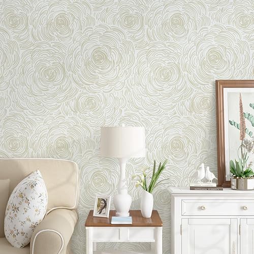 Toduso Beige Peel and Stick Wallpaper Modern Contact Paper Self-Adhesive Floral Wall Paper Removable Decorative Wallpapers for Bedroom Bathroom Cabinets Decor Vinyl 17.3"x196.8" - Image 1