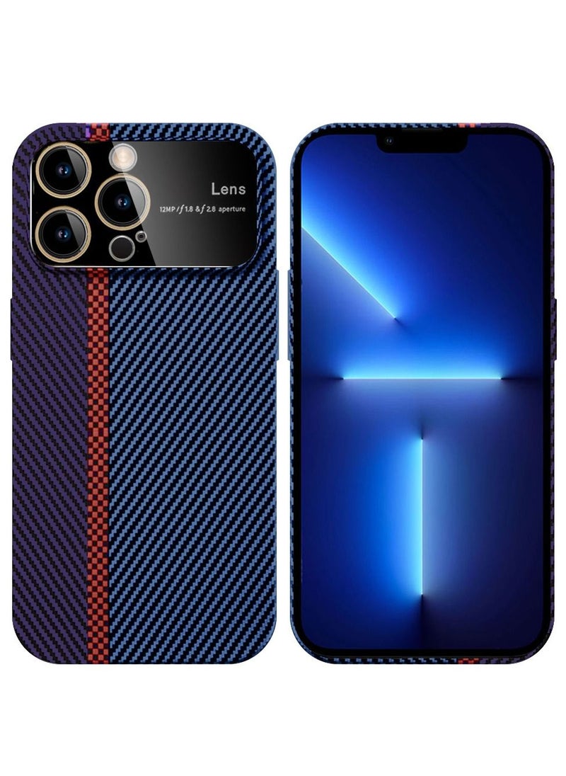 iPhone 13 Pro Max Carbon Case Large Window Camera Protection Unique Design Mixed Amazing Color Aramid Carbon Fiber Phone Case Blue