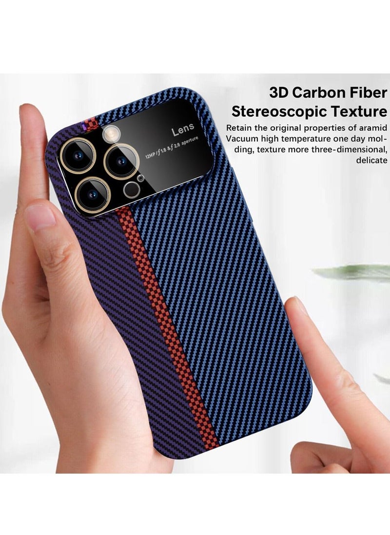 iPhone 13 Pro Max Carbon Case Large Window Camera Protection Unique Design Mixed Amazing Color Aramid Carbon Fiber Phone Case Blue