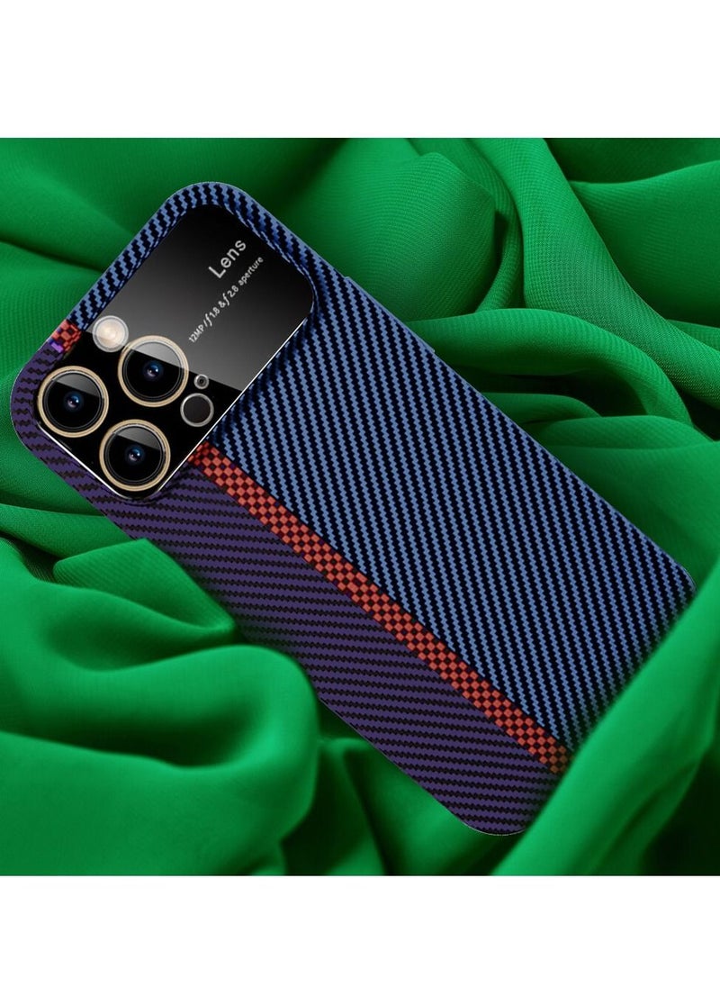 iPhone 13 Pro Max Carbon Case Large Window Camera Protection Unique Design Mixed Amazing Color Aramid Carbon Fiber Phone Case Blue