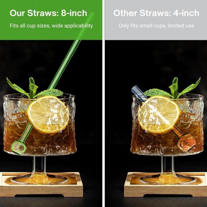 8 Pcs Glass Straws 4 Inch Short Reusable, Shatter Resistant with Cleaning Brush, Dishwasher Safe for Cocktail, Smoothie, Juice, Milk and Coffee - Image 2