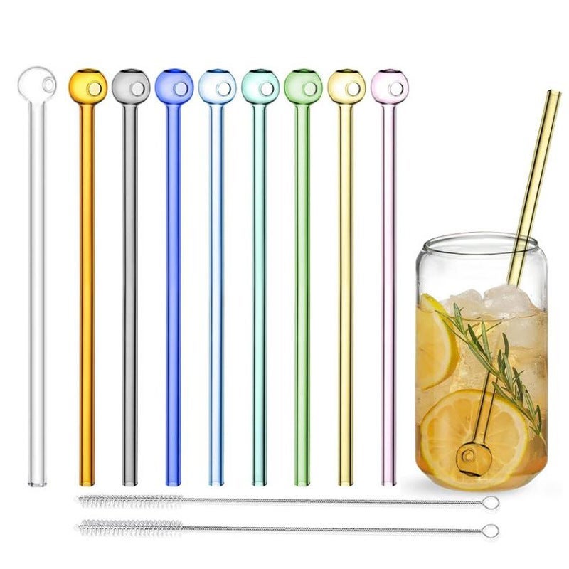 8 Pcs Glass Straws 4 Inch Short Reusable, Shatter Resistant with Cleaning Brush, Dishwasher Safe for Cocktail, Smoothie, Juice, Milk and Coffee - Image 1