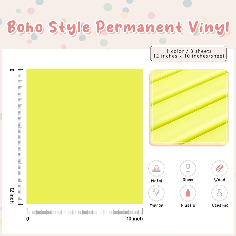 Tintnut Boho Permanent Vinyl - 8 Sheets 12"x10"Pastel Yellow Adhesive Vinyl Sheets Yellow Self Sticker Water proofing Vinyl Compatible with Cricut Or Silhouette - Image 2