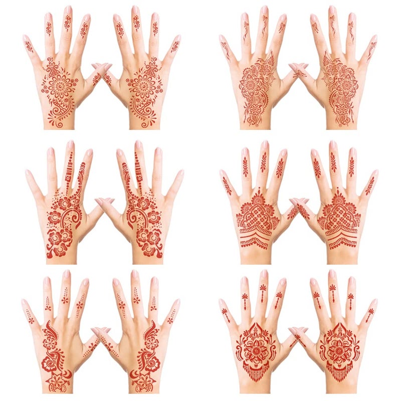 Henna Temporary Tattoo Stickers Brown Henna Tattoo Stickers kit Fashion Flash Women Tattoo Waterproof Red Ink Henna hands Tattoo for the weddings and Festivals  Parties