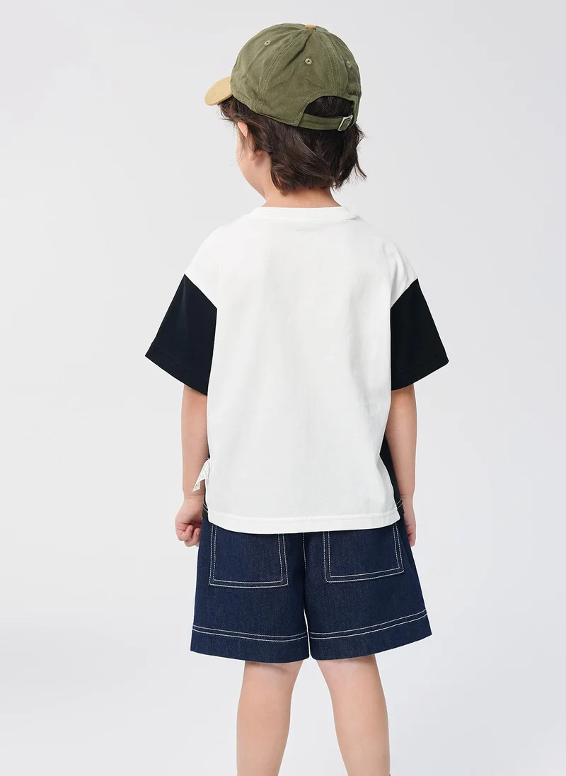 Balabala Toddler Boy Round v-neck short-sleeved T-shirt