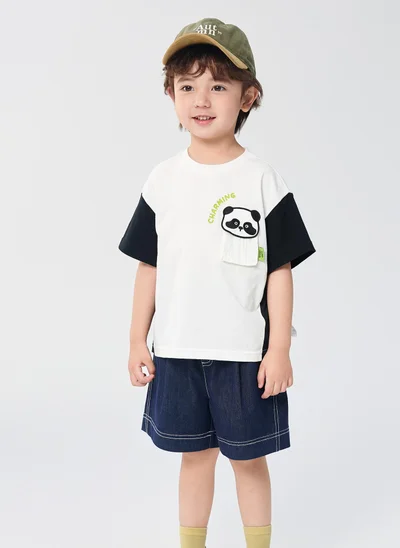 Balabala Toddler Boy Round v-neck short-sleeved T-shirt