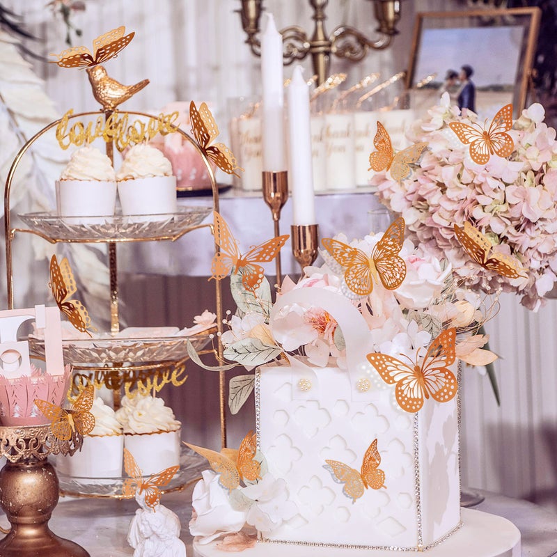SAOROPEB 3D Butterfly Wall Decor, 48 Pcs 4 Styles 3 Sizes, Removable Metallic Wall Sticker Room Mural Decals for Kids Bedroom Nursery Classroom Party Decoration Wedding Decor DIY Gift (Rose Gold) - Image 2