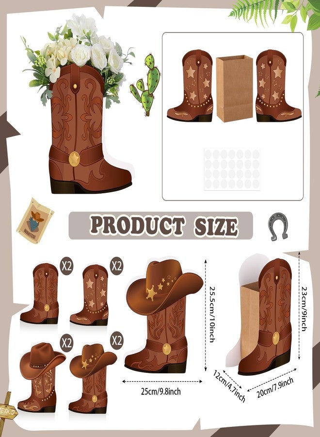 Weekgrat 8 Set Western Cowboy Boots Flower Boxes Centerpiece Boot Shape Boxes Decorations Western Theme Party Boot for Cowboy Cowgirl Birthday Party Baby Shower Wedding Supplies - Image 2