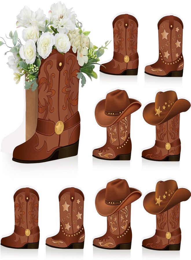 Weekgrat 8 Set Western Cowboy Boots Flower Boxes Centerpiece Boot Shape Boxes Decorations Western Theme Party Boot for Cowboy Cowgirl Birthday Party Baby Shower Wedding Supplies - Image 1
