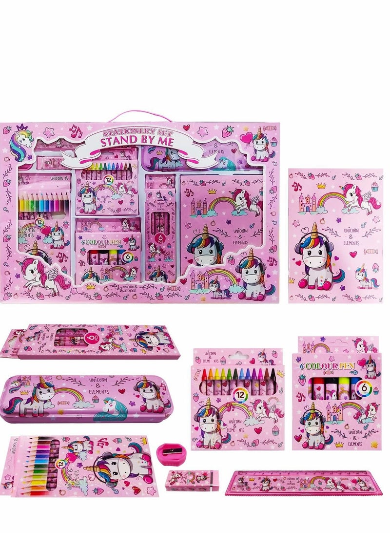 SYOSI Unicorn Stationary Kit For Girls - 41Pcs Stationary Items For Girls Pencil Box,Colours,Eraser and Sharpener -Return Gift For Girls/Unicorn School Kit For Girls, Stationary Set Return Gifts - Image 1