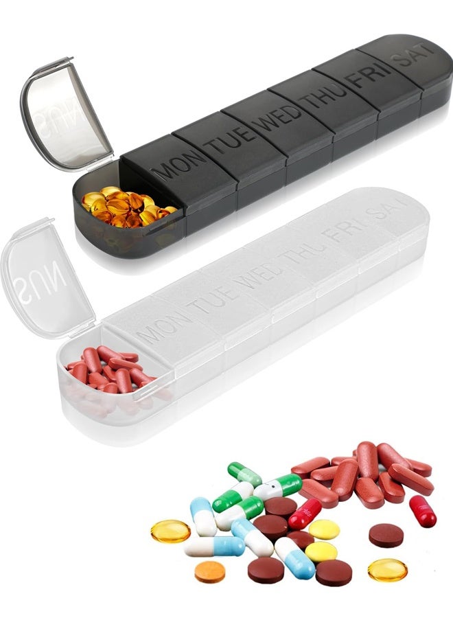 منظم حبوب لمدة 7 أيام (قطعتان)، علبة حبوب أسبوعية، علبة حبوب محمولة للسفر، علبة تخزين حبوب للأدوية والمكملات الغذائية والفيتامينات وزيت كبد الحوت. - Image 1