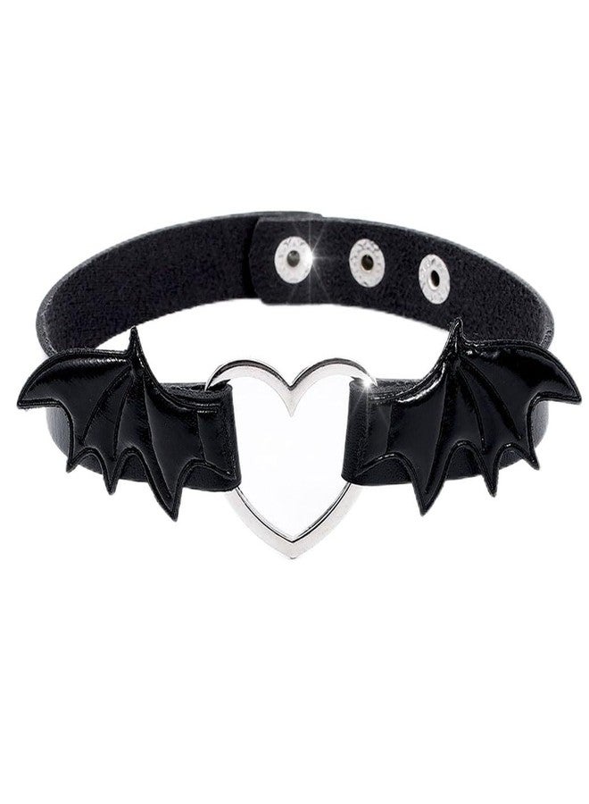 Obmyec Black Bat Leather Choker Punk Short Collar Chain Heart Choker Necklace Gothic Collar Chain Party Neck Jewelry for Women - Image 1