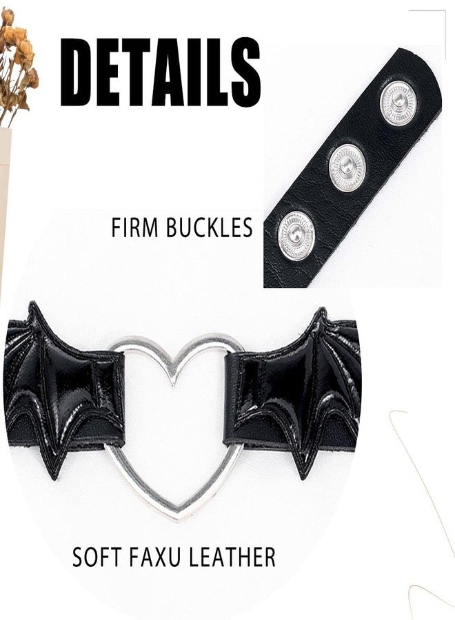 Obmyec Black Bat Leather Choker Punk Short Collar Chain Heart Choker Necklace Gothic Collar Chain Party Neck Jewelry for Women - Image 4