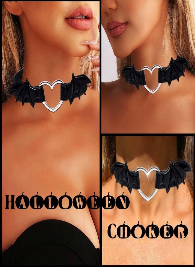 Obmyec Black Bat Leather Choker Punk Short Collar Chain Heart Choker Necklace Gothic Collar Chain Party Neck Jewelry for Women - Image 2