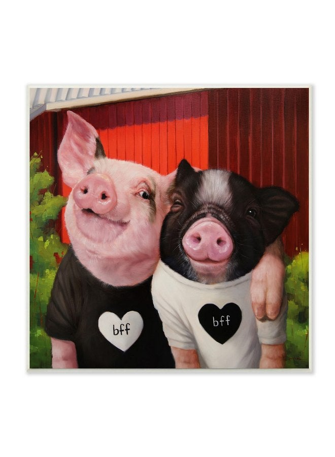 Stupell Industries Best Friends Forever Farm Pigs Happy Fun Animals, Designed by Lucia Heffernan Wall Plaque, 12 x 12, Pink - Image 1