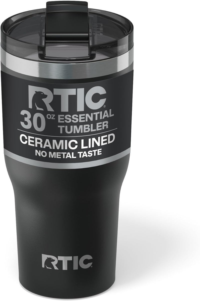RTIC كوب بسعة 30 أونصة، مزود بغطاء، مع طبقة داخلية من السيراميك، معزول حراريًا، مصنوع من الفولاذ المقاوم للصدأ، مع طبقة داخلية من السيراميك، بلون أسود. - Image 1