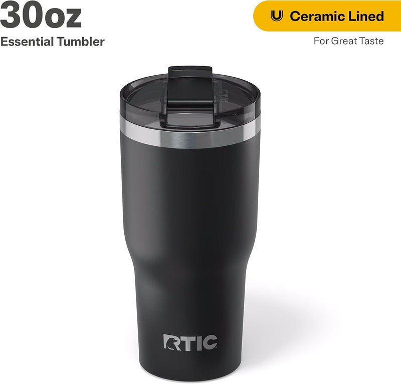 RTIC كوب بسعة 30 أونصة، مزود بغطاء، مع طبقة داخلية من السيراميك، معزول حراريًا، مصنوع من الفولاذ المقاوم للصدأ، مع طبقة داخلية من السيراميك، بلون أسود. - Image 2