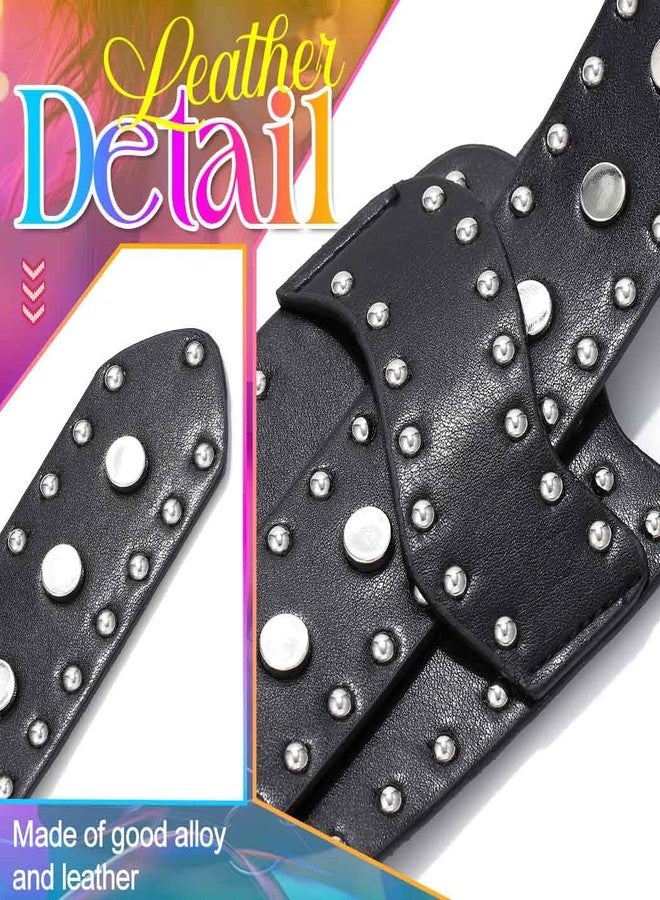Nicute Rivets Wide Belts Black Leather Punk Waist Belt Fashion Chunky Dress Belt for Women (Black) - Image 4