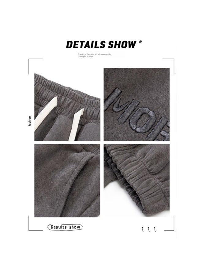 Dingfengbaoluo Suede Pants For Men, Spring Casual Trousers, Elastic Ankle, Loose Fit, Sporty Trendy Brand, Heavyweight K575, Coffee Color, Size M - Image 4