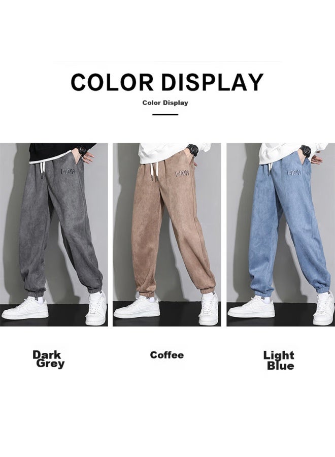 Dingfengbaoluo Suede Pants For Men, Spring Casual Trousers, Elastic Ankle, Loose Fit, Sporty Trendy Brand, Heavyweight K575, Coffee Color, Size M - Image 3