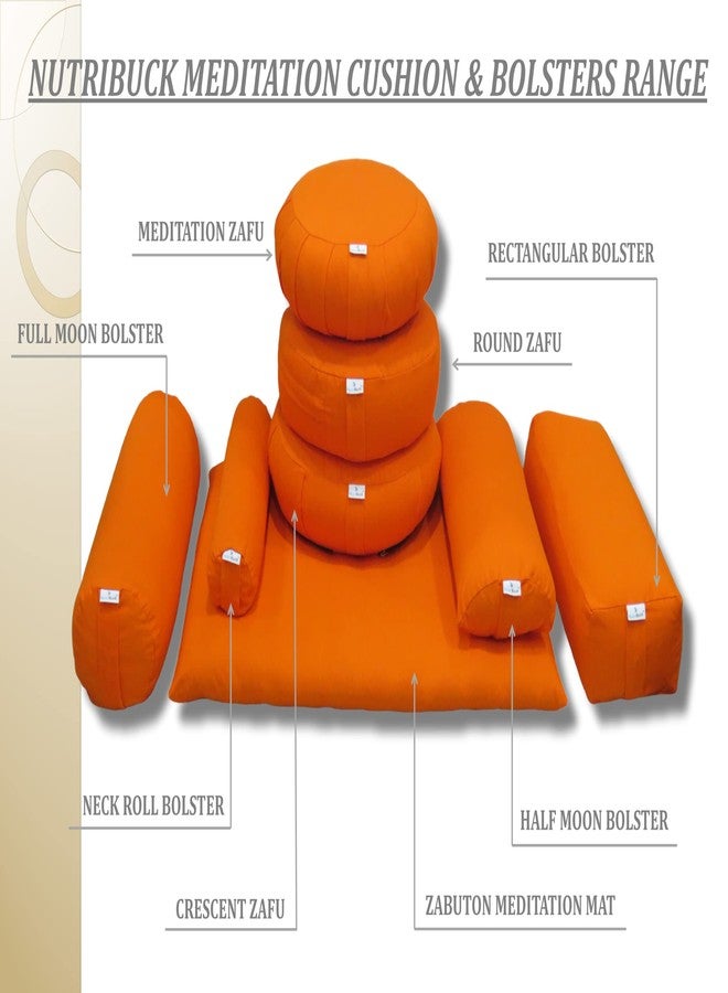 NutriBuck® Buckwheat ZAFU Meditation Cushion Filled with Buckwheat Hulls (Crescent - Orange & Grey) - Image 5