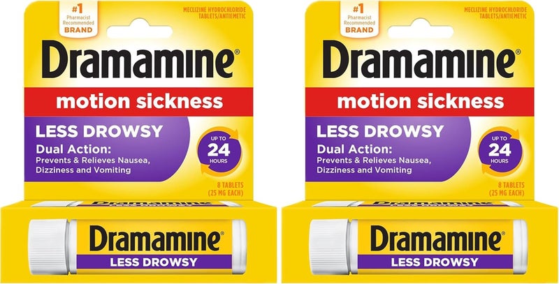 Dramamine تركيبة تخفيف دوار الحركة أقل نعاسًا، 8 حبة (عبوة من 2) - Image 1