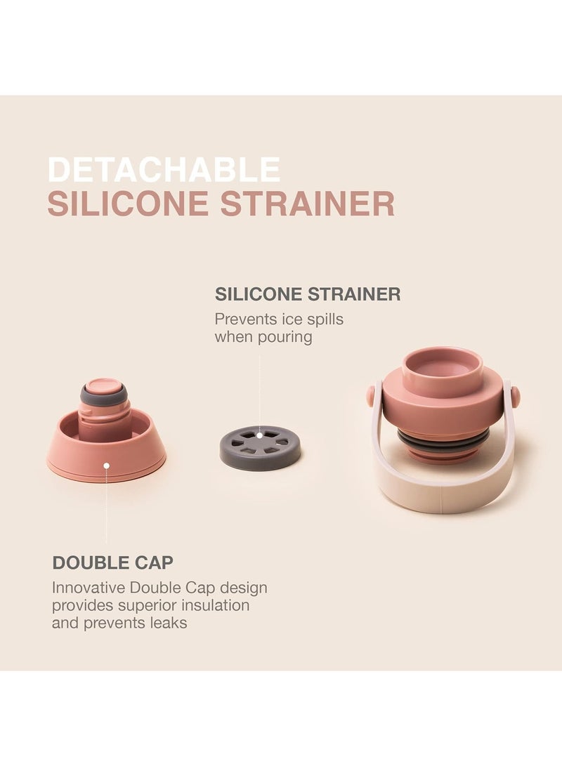 لوك آند لوك كوب مزدوج من الفولاذ المقاوم للصدأ من لوك لوك بسعة 470 مل - كوب سفر أنيق باللون الوردي مع حزام عملي - Image 5