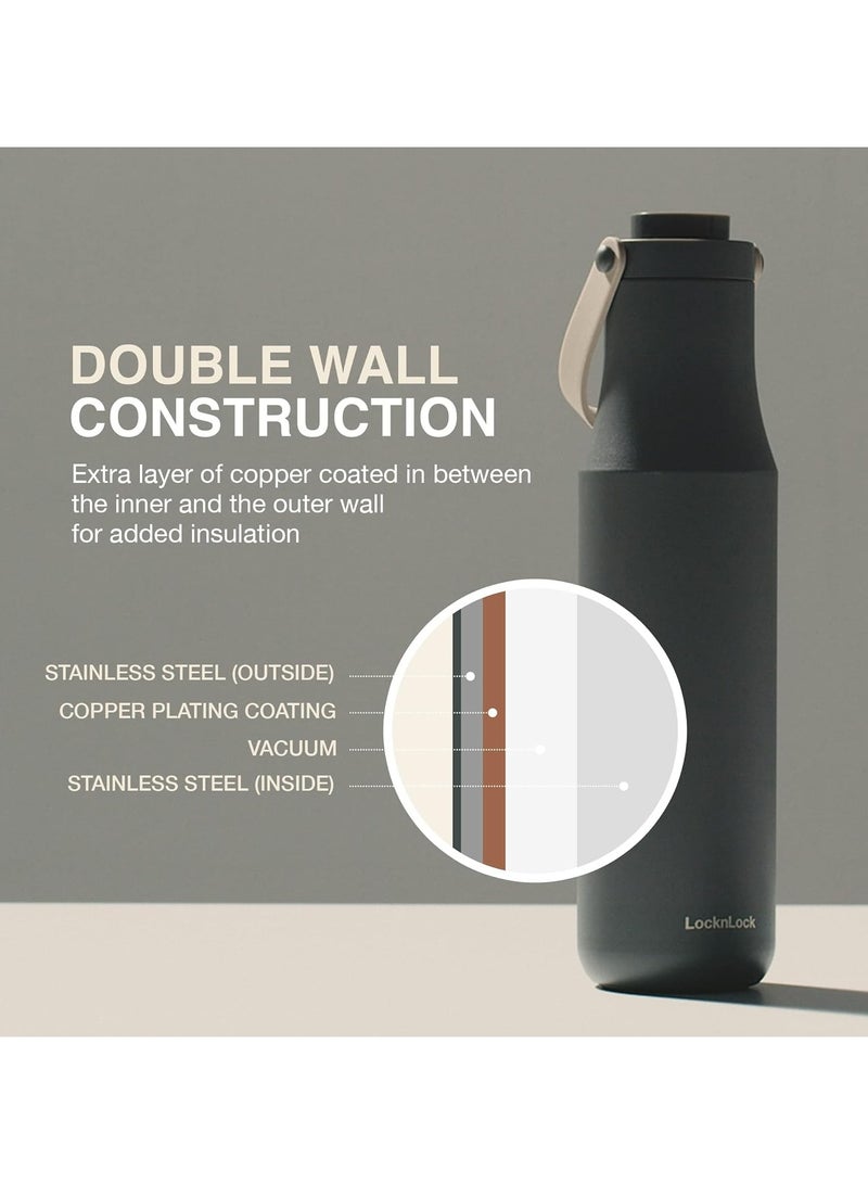 لوك آند لوك كوب مزدوج من الفولاذ المقاوم للصدأ من لوك لوك بسعة 470 مل - كوب سفر أنيق باللون الوردي مع حزام عملي - Image 4