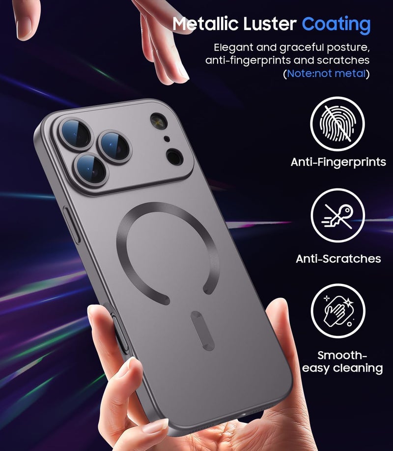 DIZORO Magnetic Case for (iPhone 17 Pro Max) Case [Compatible with MagSafe][Built-in Camera Lens Protector] Slim Bumper Shockproof Metallic Luster Back Cover Phone Case - Natural Titanium - Image 5