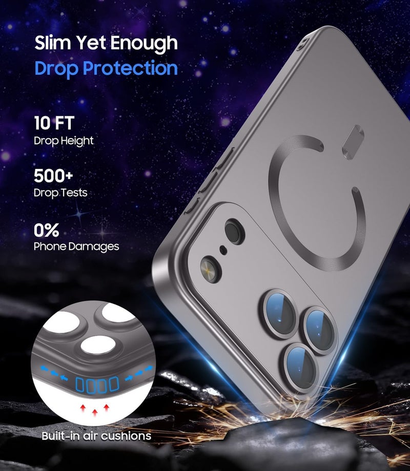 DIZORO Magnetic Case for (iPhone 17 Pro Max) Case [Compatible with MagSafe][Built-in Camera Lens Protector] Slim Bumper Shockproof Metallic Luster Back Cover Phone Case - Natural Titanium - Image 4