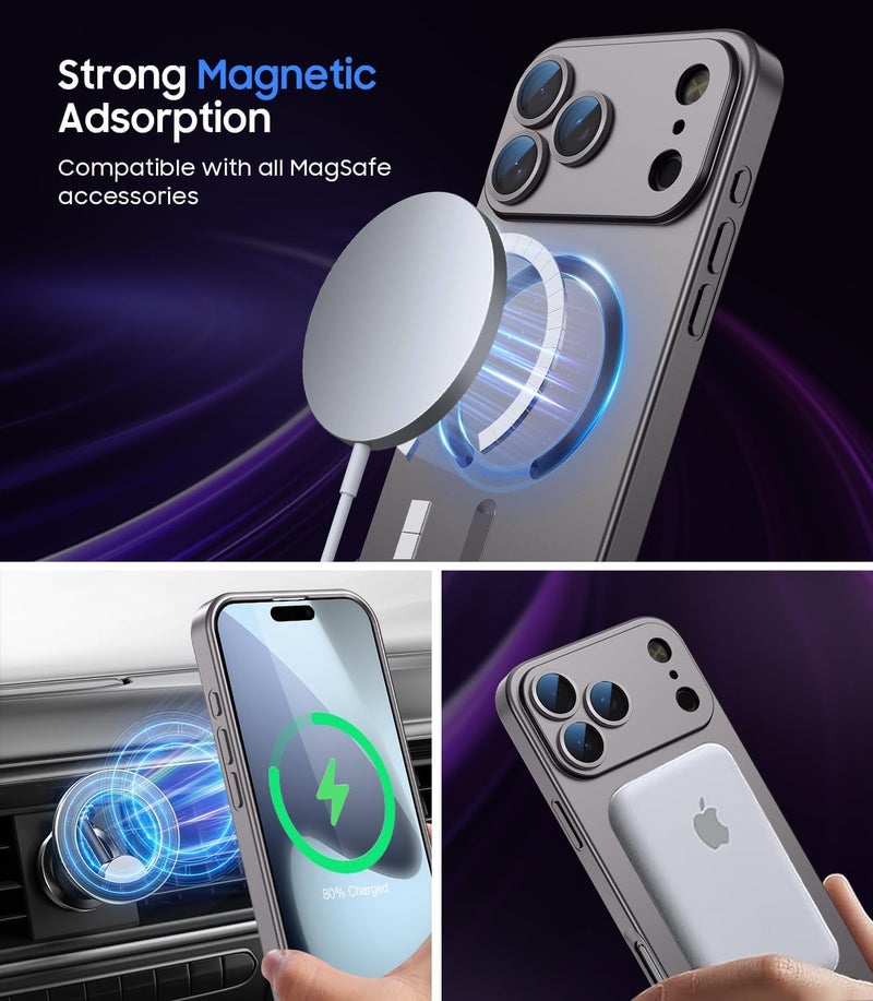 DIZORO Magnetic Case for (iPhone 17 Pro Max) Case [Compatible with MagSafe][Built-in Camera Lens Protector] Slim Bumper Shockproof Metallic Luster Back Cover Phone Case - Natural Titanium - Image 3