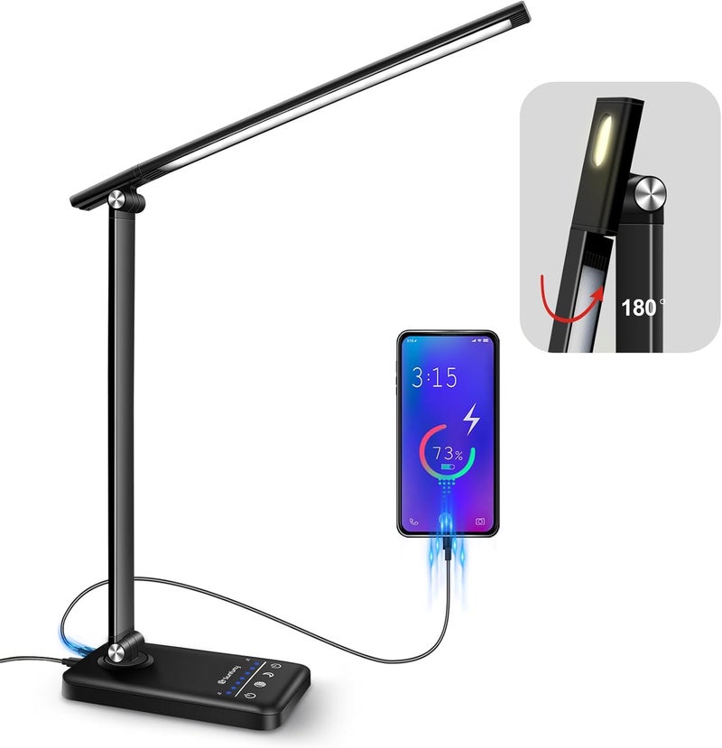 YIMI LED Desk Lamp, Cordless Reading Table Lamp with USB Charging Port, 5 Colour Modes & 7 Brightness Levels, Night Light, Timer, Battery Powered Wireless Desk Light for Home Office Bedroom Bedside (Black) - Image 1