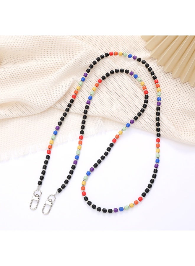 NIBEMINENT Beaded Phone Lanyard, Anti Lost Removable Wrist Strap,Colorful Square Bead String Bracelet Pendant, Phone Keychain Lanyard，K2897/Black