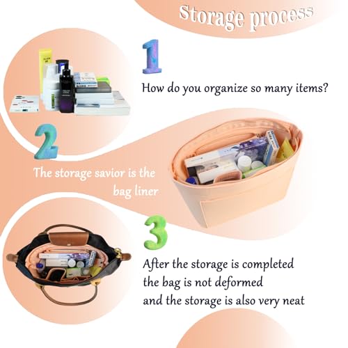 Lckaey Purse Organizer Insert for Longchamp Le Pliage Handbags Insert Felt Organizer1014pink-S - Image 3