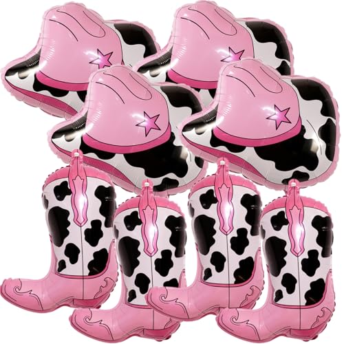 KHC-KHF WesternBalloons CowboyBalloon 8PCS Large Cowboy Cowgirl Hat Boot Foil Balloons Western Birthday Party Rodeo Bachelorette Decorations Supply - Image 1