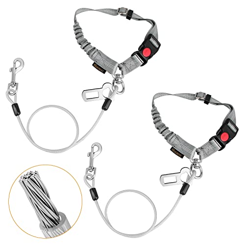 CHZUOBER Chew Proof Dog Car Seat Belt, 2 in 1 Steel Cable Dog Car Accessories Headrest Restraint for Medium Large Dogs Chewer Heavy Duty Dog Seatbelts for Cars Swivel Attach - Image 1
