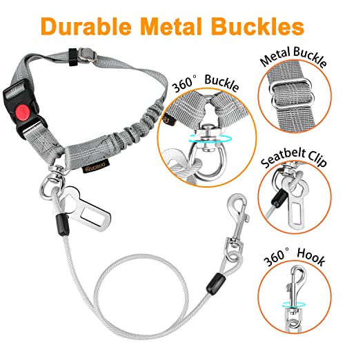 CHZUOBER Chew Proof Dog Car Seat Belt, 2 in 1 Steel Cable Dog Car Accessories Headrest Restraint for Medium Large Dogs Chewer Heavy Duty Dog Seatbelts for Cars Swivel Attach - Image 5