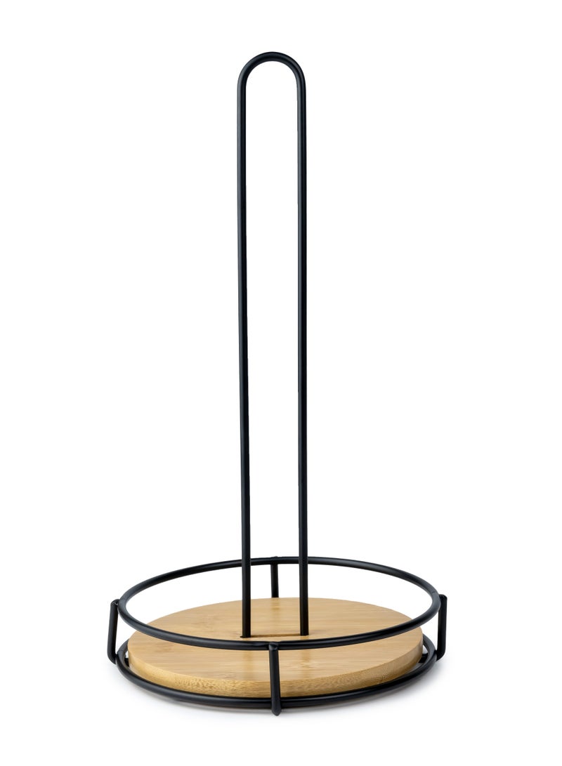Cuisine Art Black Towel Holder Bamboo Thicken Base Paper Towel Dispenser Kitchen Steady Bathroom Towel Roll Stand Organizer Wooden Paper Roll Holder for Countertop Table Cabinet D17cm x H32cm 
