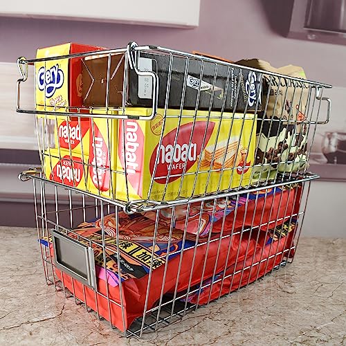 Orgneas Stackable Chest Freezer Baskets Organizer Bins, Metal Wire Baskets Pantry Organizer Produce Baskets with Tag Slot for Snacks Vegetables and Fruits - Image 4