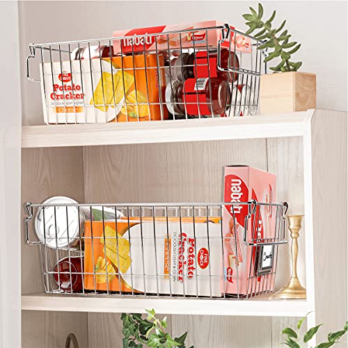 Orgneas Stackable Chest Freezer Baskets Organizer Bins, Metal Wire Baskets Pantry Organizer Produce Baskets with Tag Slot for Snacks Vegetables and Fruits - Image 3