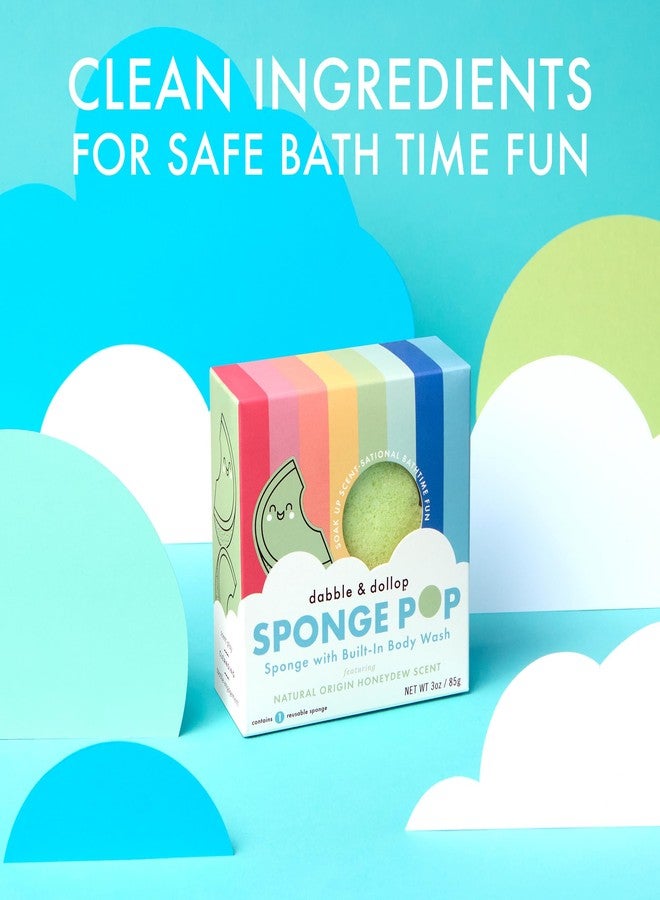 Dabble & Dollop Sponge Pop™ Kids Bath Sponge with Built-in Body Wash - Honeydew Soap Sponge for Kids, Super Soft Reusable Shower Sponge & Bath Loofah for Sensitive Skin, 15+ Washes - Image 2