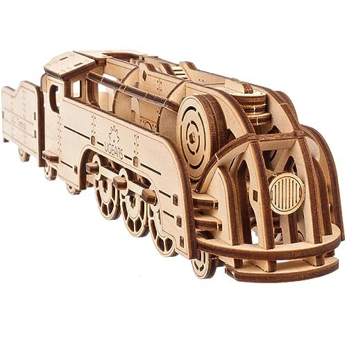 UGEARS Mini Locomotive 3D Wooden Puzzles for Adults Wood Models for Adults to Build Easy DIY Crafts for Adult Wooden Train Model Kit Rubber BandPowered Mechanical Puzzles - Image 1