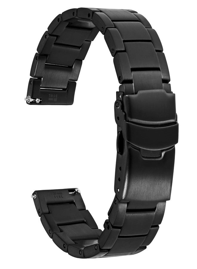 WOCCI 22mm Heavy Duty Metal Watch Strap for Men, 316L Stainless Steel, Double Clasp Deployant Clasp (Black) - Image 1
