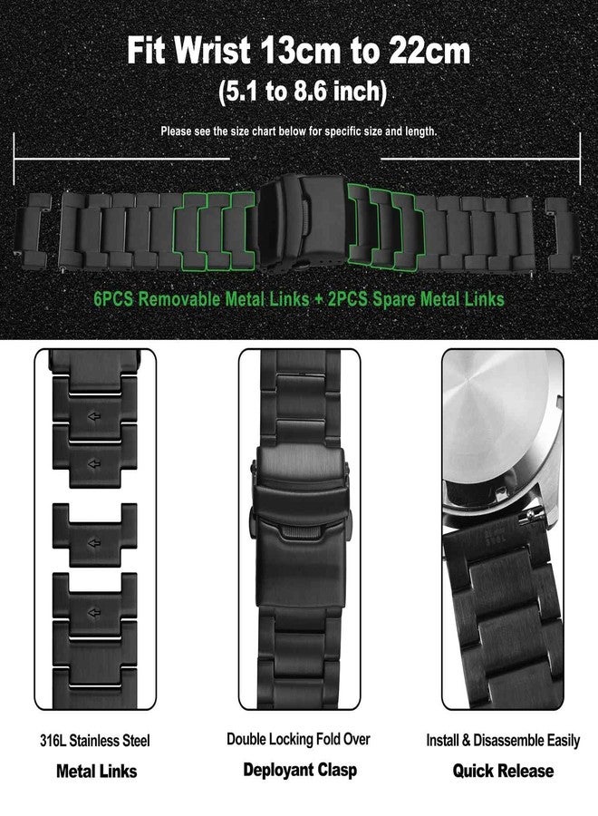 WOCCI 22mm Heavy Duty Metal Watch Strap for Men, 316L Stainless Steel, Double Clasp Deployant Clasp (Black) - Image 4