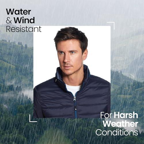 Weatherproof Men's Puffer Jacket, Lightweight Alternative Down Jacket with Packable Travel Neck Pillow, Travel-Ready Winter Jackets for Men, Water & Wind Resistant, Navy, Medium - Image 2
