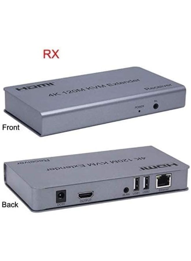 جهاز تمديد RuhZa HDMI KVM 4K لمسافة 120 متر عبر كابل إيثرنت Cat5/5e/Cat6، يدعم USB للوحة المفاتيح، الفأرة، وشاشة اللمس - رمادي - Image 2